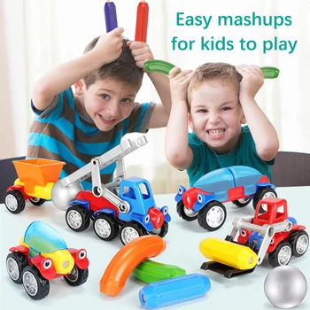 

19-56pcs Magnetic Building Blocks Magnet Sticks Metal Balls Magnetic Designer Construction Set Vehicle Car Toys for Children