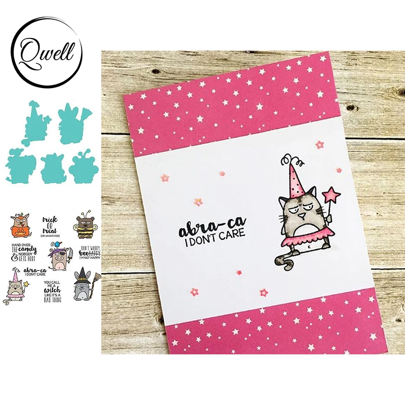 

QWELL Animals Bee Pig Mice Cutting Dies Match Clear Transparent Stamps Trick or Treat DIY Scrapbooking Craft Cards 2020 New