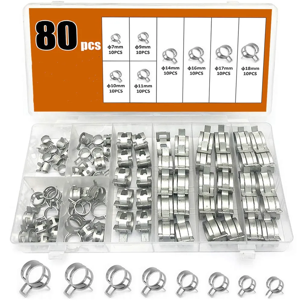 100x 6-17mm Fuel Hose Line Water Pipe Air Tube Spring Clip Clamps Assortment Kit
