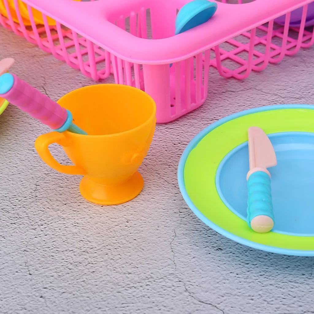 Kids Pretend Play Dishes Kitchen Playset Wash and Dry Tableware Dish Toy Children Miniature Kitchen Pretend Play Plastic Toy