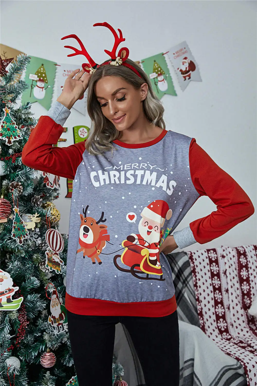 Women's Snowman Print Christmas Top Casual Colorblock Tunic Blouse Shirts Xmas Holiday Round Neck Pullover Sweatshirt 