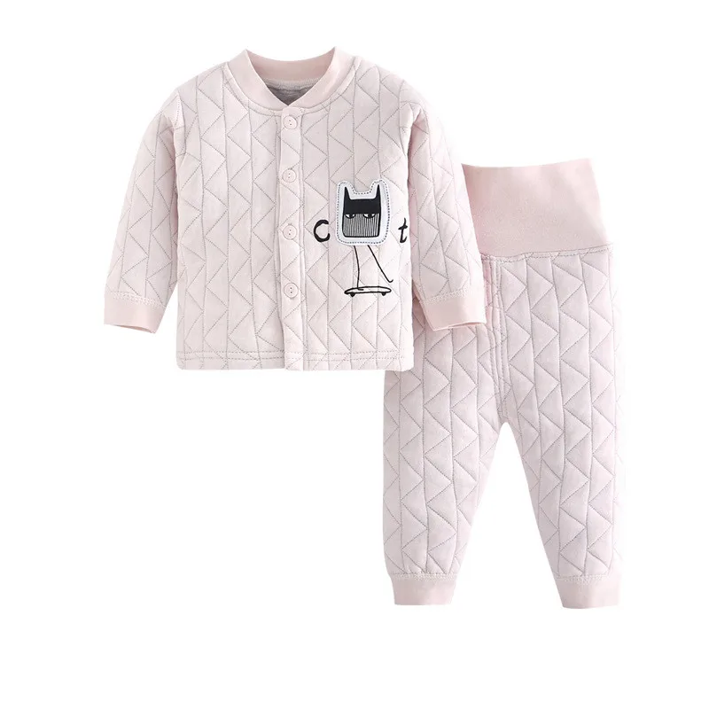 9789 pink Осенне-зимняя детская теплая одежда, комплект из 2 предметов для маленьких мальчиков и девочек из хлопка, майка с длинными рукавами+ набор длинных брюк для детей 1-24 месяцев - Цвет: 9789 pink