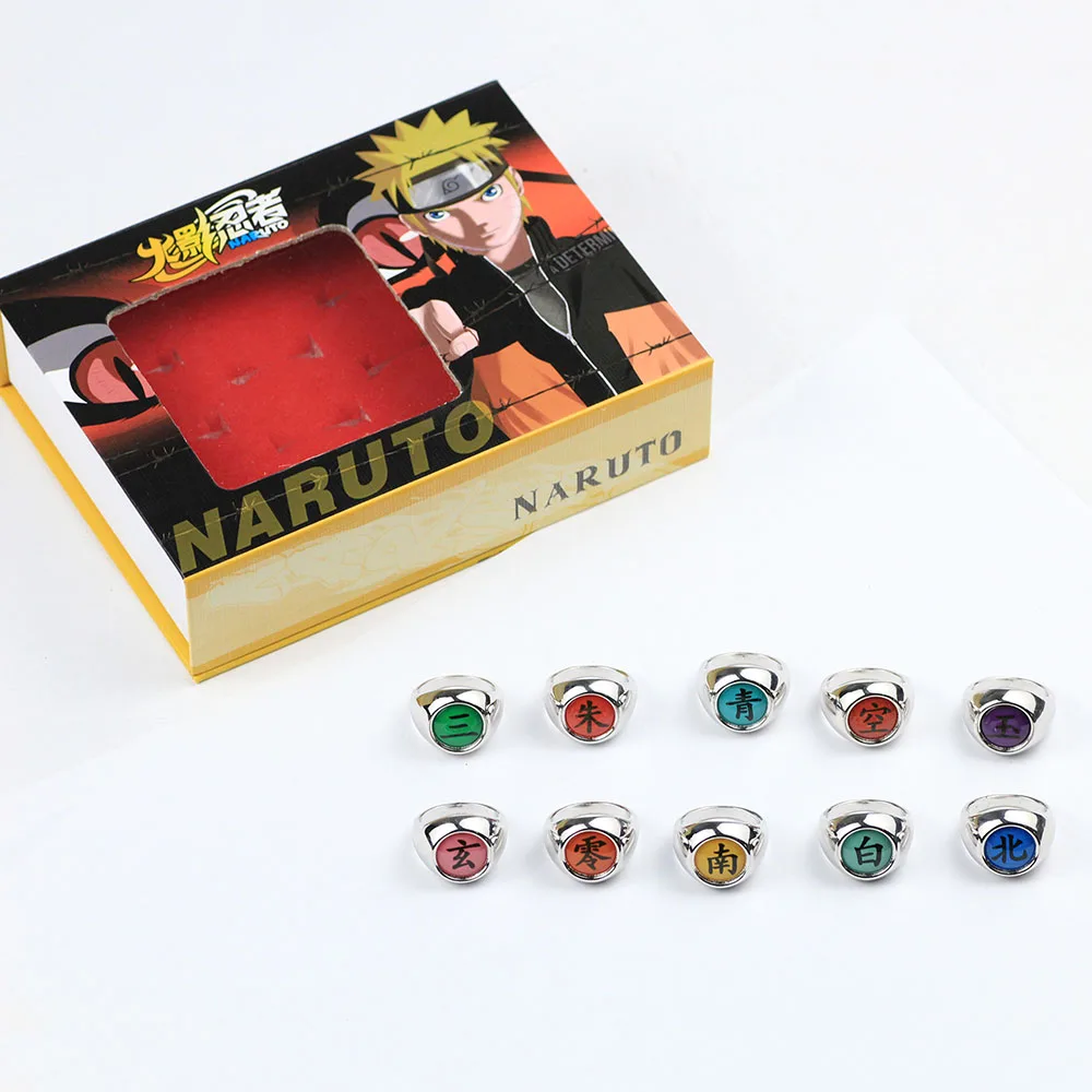 10 шт. Наруто кольца Akatsuki Учиха; обувь в стиле Итачи Учиха Саске member's маленького размера кольцо из коробка с переключателями подарок