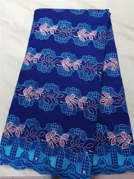 

2020 hot sales latest lace good quality African 100%cotton swiss lace with stones fabric for Party long Dresses blue