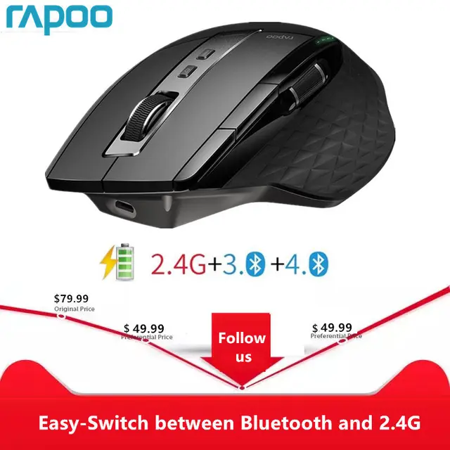 Rapoo MT750L/MT750S Mouse Wireless multimodale ricaricabile facile da passare da Bluetooth a 2.4G fino a 4 dispositivi per PC e Mac