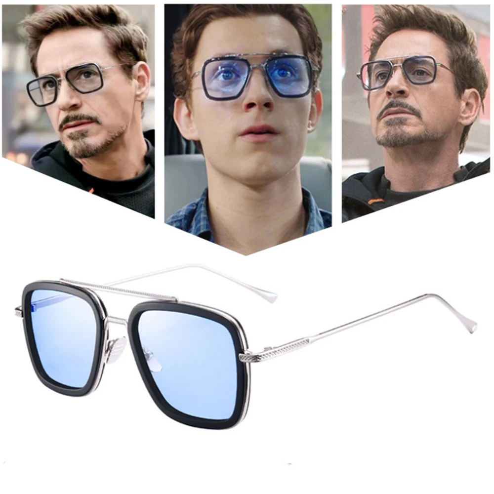 Модные Мстители Tony Stark Flight стильные мужские солнцезащитные очки Мужские квадратные брендовые дизайнерские солнцезащитные очки Oculos Ретро Мужские Железный человек 3