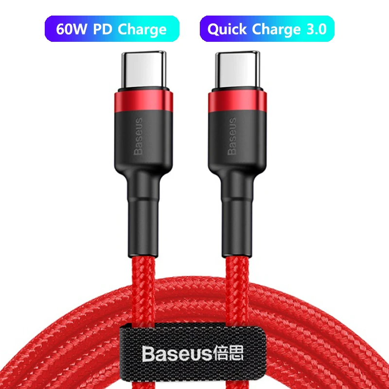 Baseus USB Type C To USB Type C Cable 5A 60W/100W PD Quick Charge 4.0 Type-c Cable For Samsung Xiaomi Redmi Note 10 Pro Macbook android charger type c Cables