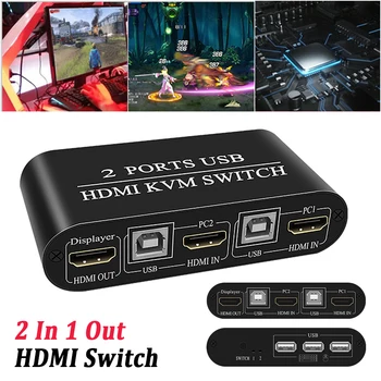 

2 Port HDMI USB KVM 4K Switcher Splitter for Sharing Monitor Keyboard Mouse Adaptive EDID/HDCP Decryption