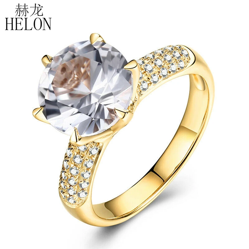HELON Solid 14K желтое золото 3.4ct круглая огранка VVS/GH обручальное кольцо на головщину Moissanite кольцо для женщин ювелирные изделия