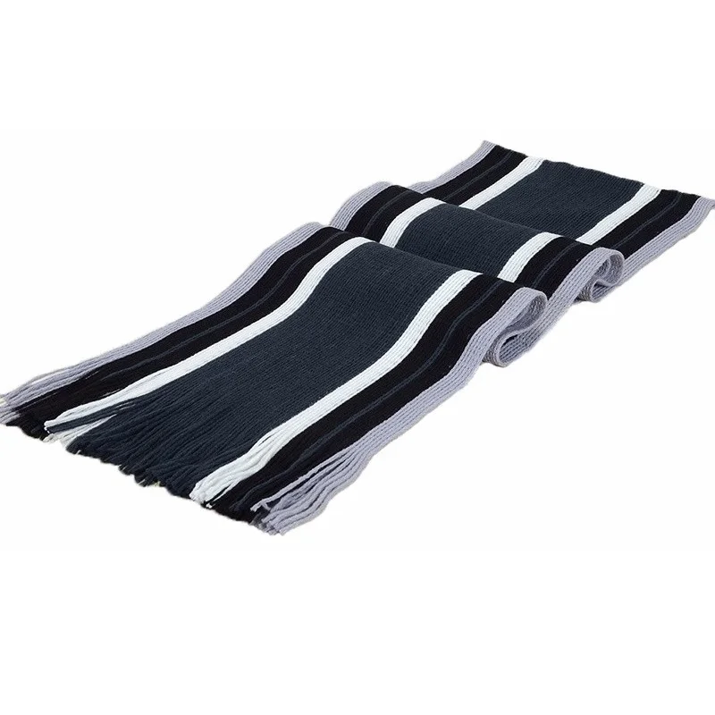 navy blue Зимний шарф для мужчин, теплый кашемировый шарф с кисточками, мужские осенние полосатые длинные шарфы - Цвет: navy blue
