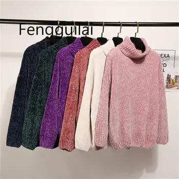 

FENGGUILAI Autumn Winter Women Red Sweaters Female Pullovers Long Sleeve Casual Turtleneck Sweater Loose Solid Knitted Jumpers