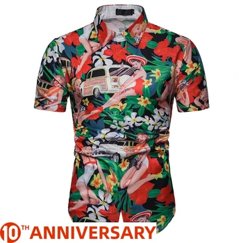

2020 Summer Man Shirt Mens Cotton Short Sleeve Floral Printed Loose Hawaiian Beach Shirts Plus Size Men 3XL Camisa Masculina