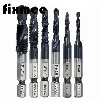 

Fixmee 6pc/set HRC89 M3-M10 Combination Drill Tap Bit Set TiAlN Coated Deburr Countersink Bits Tap & Die Set
