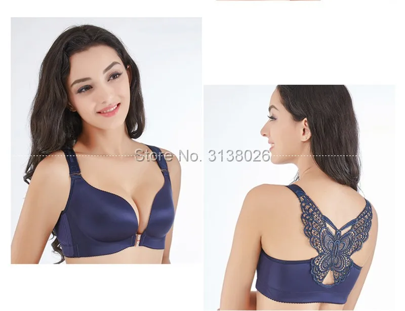 E Cup Ladies Big Size 3/4 Cup front clip Bra Black Bralette Deep V Women's Bras calcinha Large Cup factory dropshipping - Цвет: Синий