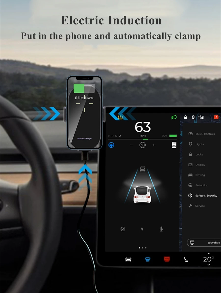 Multifunction Cellphone Mount Wireless Charger for Tesla Model 3 Model Y Monitor Fixed Clip Safety Cellphone Holder Stand Silent Multifunction Cellphone Mount Wireless Charger for Tesla Model 3 Model Y Monitor Fixed Clip Safety Cellphone Holder Stand Silent