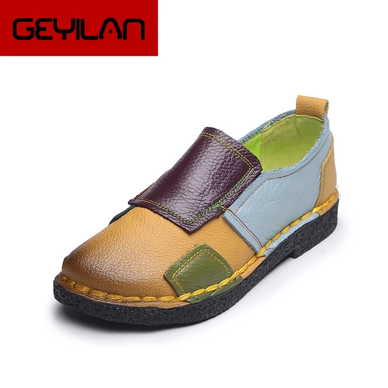 

Fashion Shoes Woman Genuine Leather Loafers Women Mixed Colors Casual shoes Handmade Soft Comfortable Shoes Women Flats