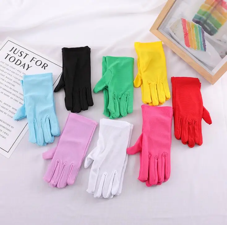 Children's boy girl thin elastic candy color glove kids dancing performance etiquette glove 2 pairs R1235