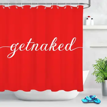 

Funny Quotes Get Naked Shower Curtain Solid Color Red Background Fabric Shower Curtain for Bathroom Mildew Resistant Waterproof