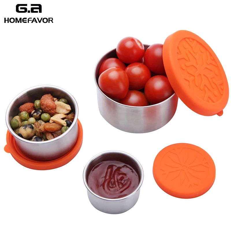 

3 Pcs Food Container Fresh Box Bento Lunch Snack Sauce Storage Box 304 Stainless Steel Condiment Containers With Silicone Lids