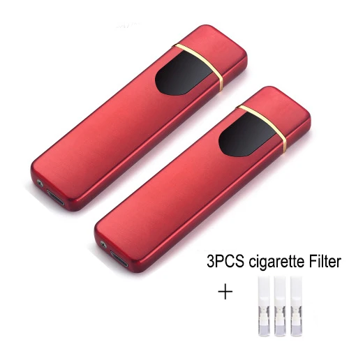 Мини USB Электронная зажигалка ветрозащитный сенсорный сенсор зажигалки мужские подарки для мужчин гаджеты аксессуары для курения сигар - Цвет: 2PCS Red