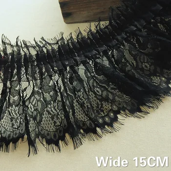 

15CM Wide Exquisite Black Organza Eyelash Lace 3d Pleated Lace Embroidery Ribbon DIY Dress Collar Sewing Applique Decor Supplies