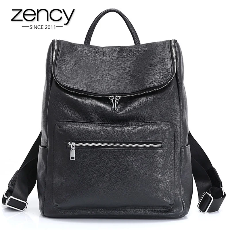 Рюкзак Zency из 100% натуральной кожи унисекс вместительная классическая черная