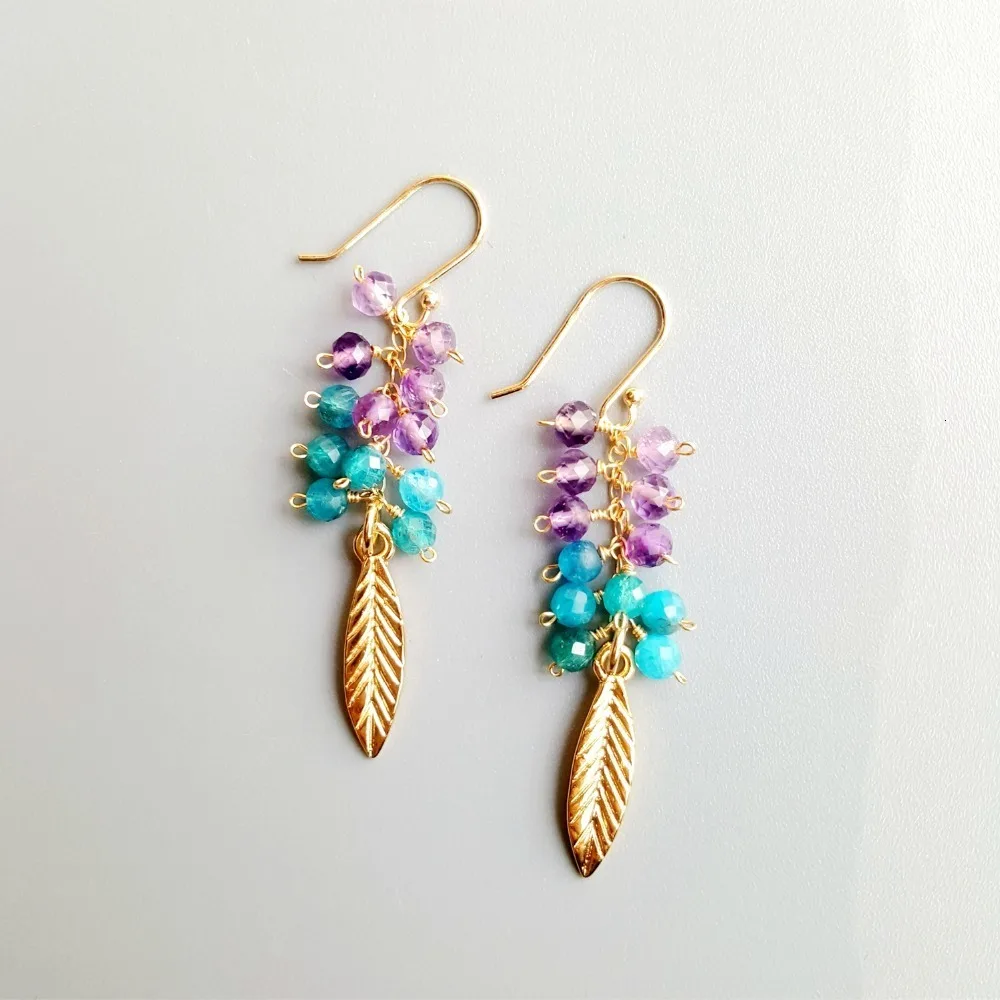 

Lily Jewelry Apatites Amethysts Leave Earrings 925 Sterling Silver Hook Handmade Drop Earrings Delicate Jewelry For Women