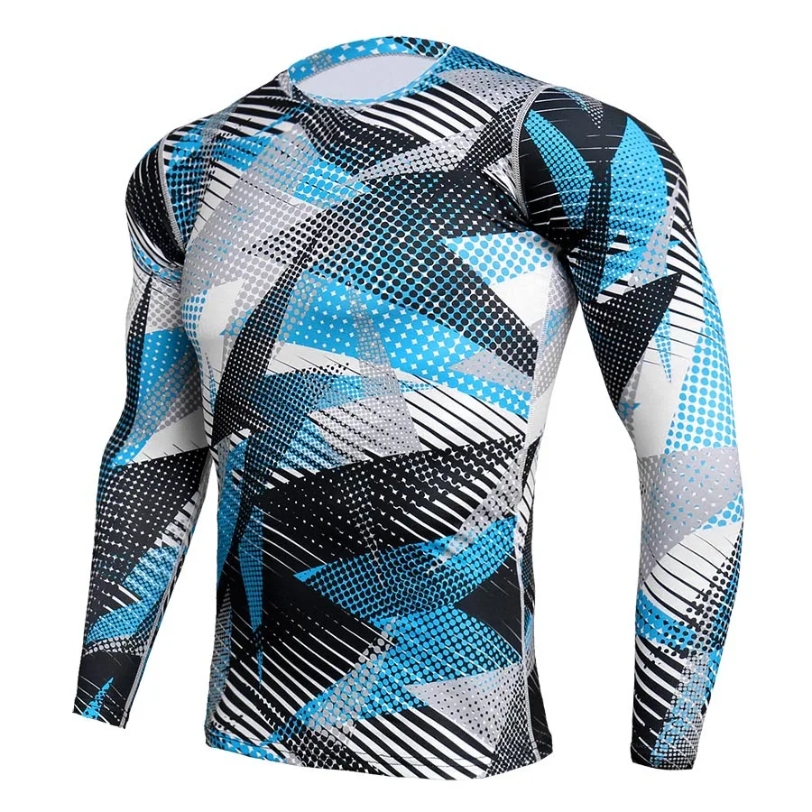 Компрессионная спортивная рубашка мужская с длинным рукавом камуфляжная Фитнес 3D быстросохнущая Мужская футболка для бега Спортивная одежда для тренировок Топ Рашгард - Цвет: 16