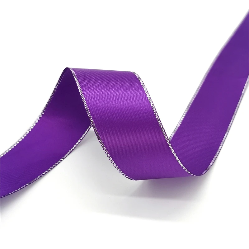 High-Quality Silver Metallic Edge Polyester Satin Ribbon for Gift Wrapping and Wedding Decoration, 5 Yards