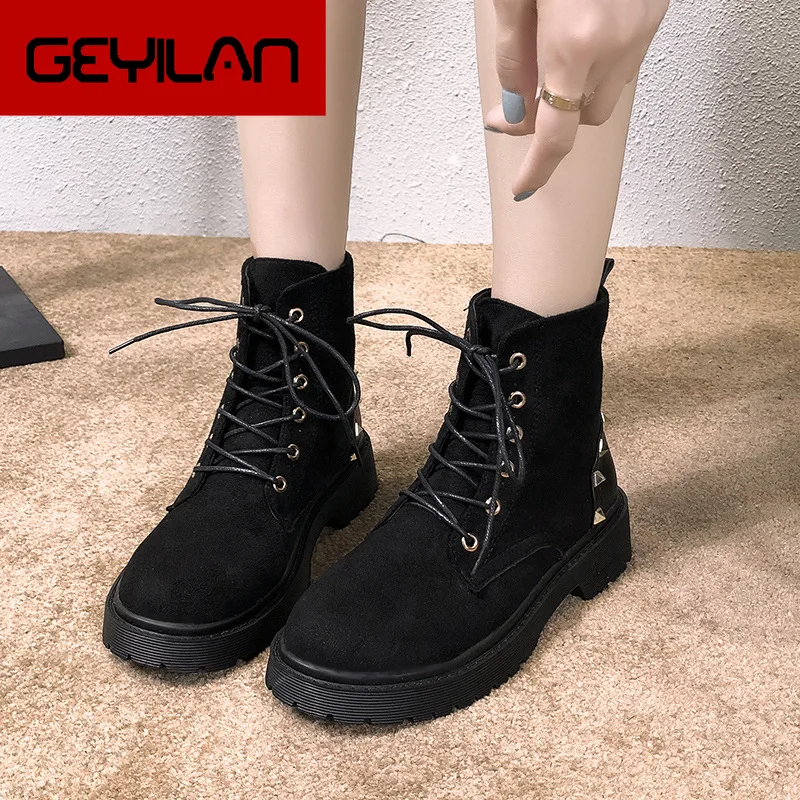 

2019 Women's Mid Calf Boots Luxury Designer Booties Ladies Shoes Lace Up Round Toe Low Heels booties Riding