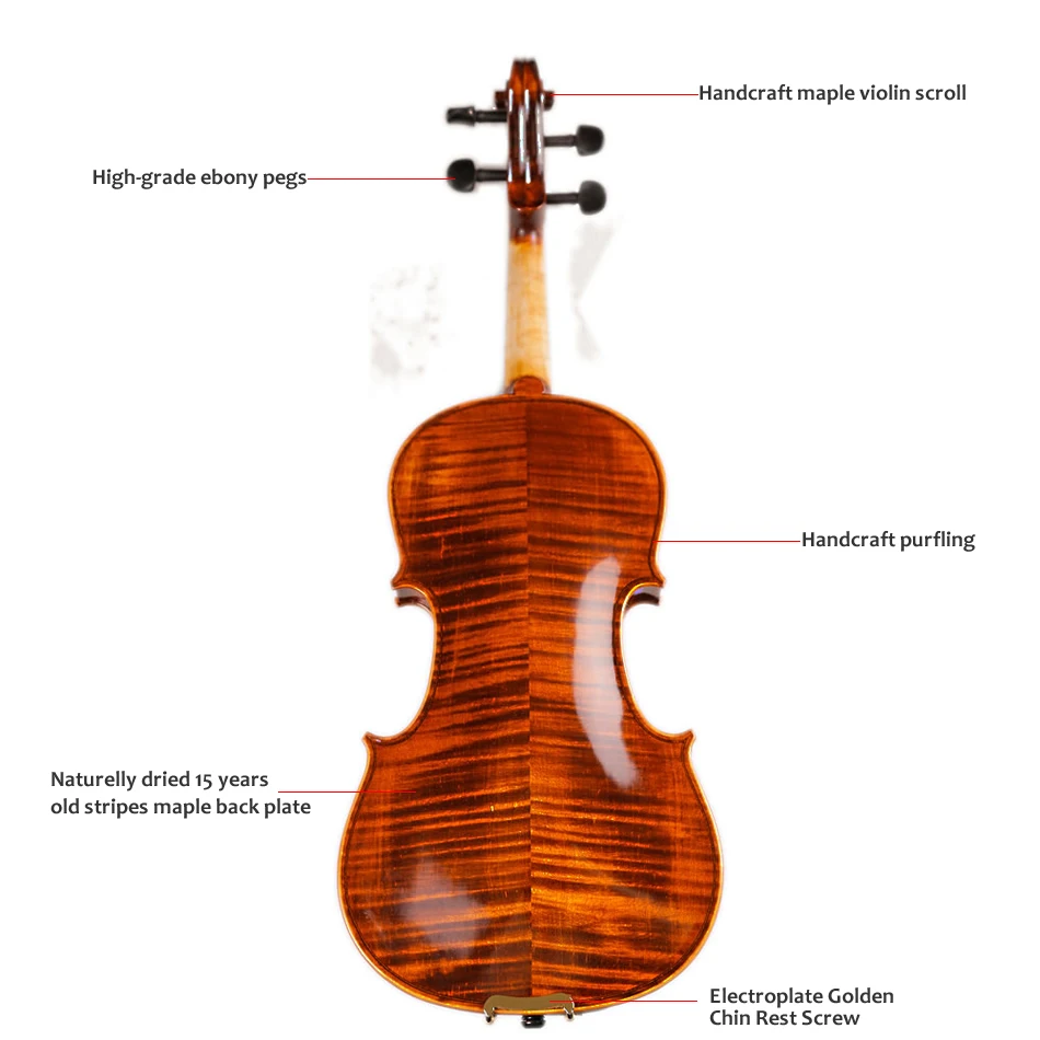 High-grade Natural Stripes Maple Violin Full Hand-made Alcohol Paint Violino 4/4 3/4 Naturally dried 20 years TONGLING Brand