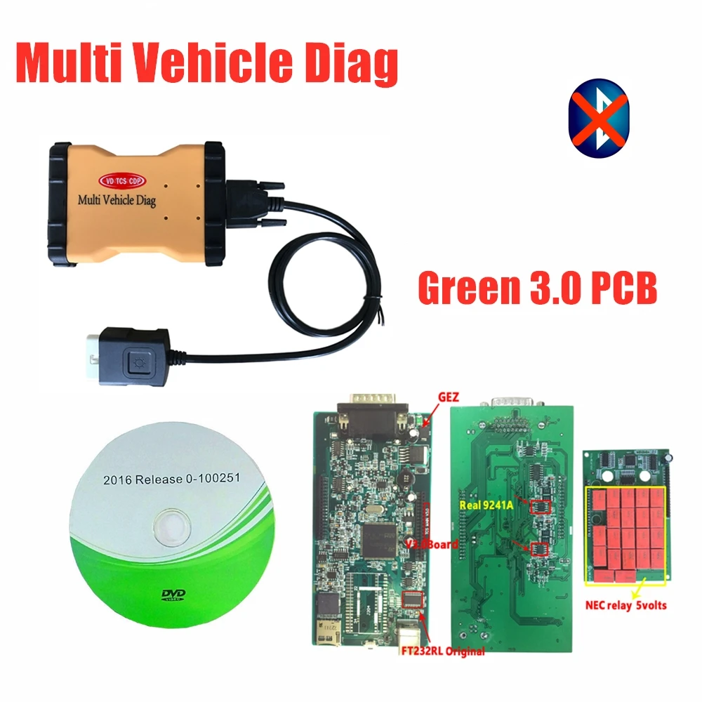 V3.0 зеленый pcb. R0 keygen vd ds150e c-d-p с bluetooth для delphis autocome obd OBD2 ccar сканер+ 8pc грузовых кабелей - Цвет: without bluetooth