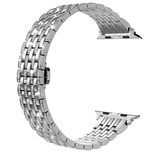 silver Роскошный алмаз ремешок для наручных часов Apple watch, версии 40 мм, 38 мм, версия 5/4/3/2/1 наручных часов iwatch, ремешок 40 мм, 38 мм, 42 мм, 44 мм браслет из нержавеющей стали - Цвет ремешка: silver