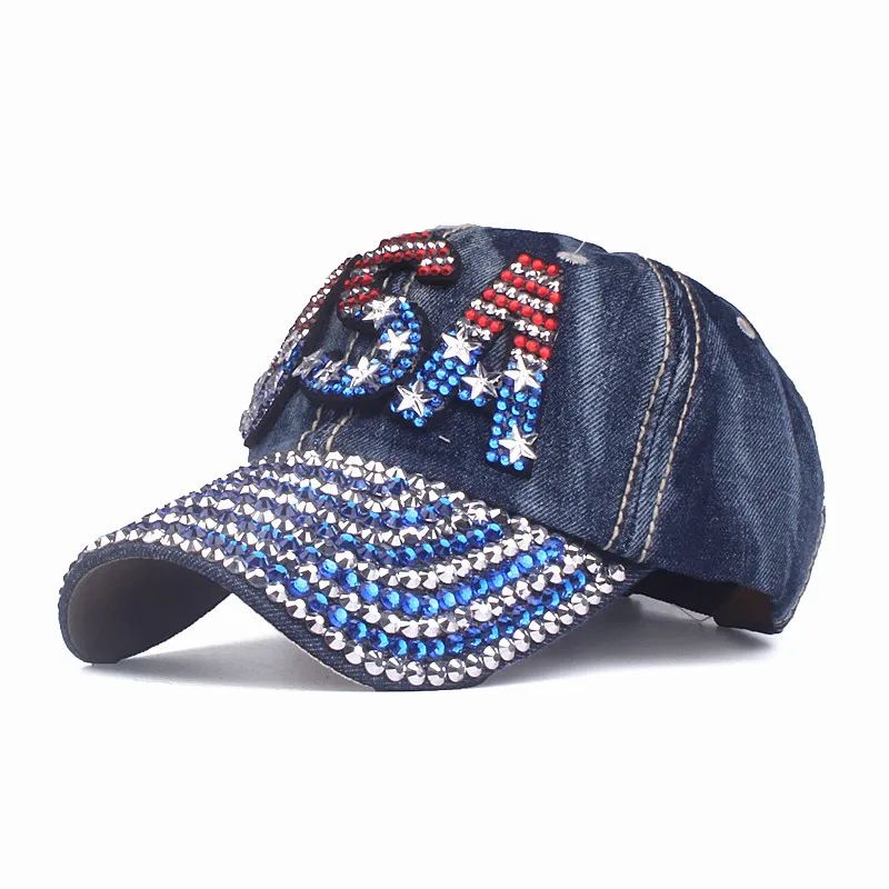NO.5 Xthree американский флаг США бейсболка для мужчин Snapback шляпа Женская буква из стразов бейсболка джинсовая Bone Trucker Gorras - Цвет: NO.5
