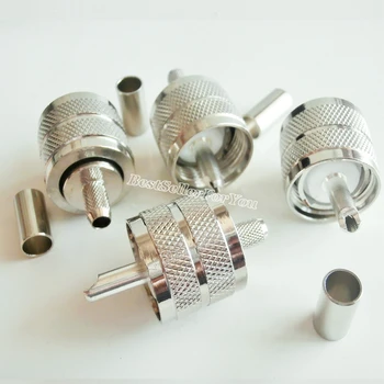 

10Pcs Connector UHF Male PL-259 Male PL259 Plug Crimp For RG58 RG142 LMR195 Cable Straight Sliver