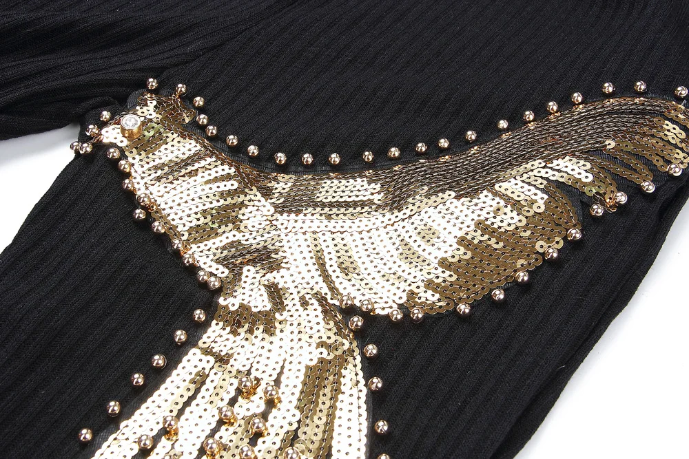 Африканские платья для женщин Африка зима Бисероплетение блестками узор с длинным рукавом вязаный пуловер Топы Брюки Одежда Комплект из 2 предметов