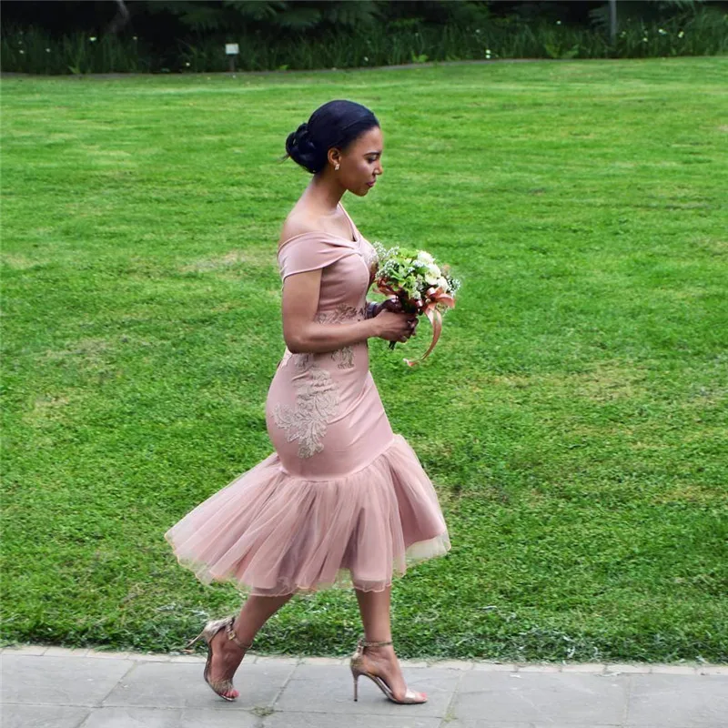 

Bridesmaid Dresses 2020 Long Fashion Dusty Pink Mermaid Appliques African Women Dress for Wedding Party Gowns Prom Dress