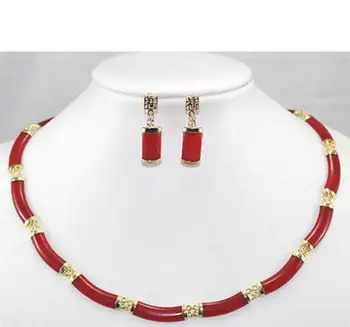 

Free shipping new hot Noblest ! Red Ruby Necklace Earrings Set