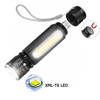 

Lightweight Multifunctional LED Flashlight USB Rechargeable Powerful XML T6 Torch COB Flashlight Zoomable Tail Magnet Worklight