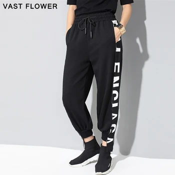 

2020 Spring autumn black patchwork letter harem pants women pockets casual loose ladies trousers pantalon femme modis streetwear