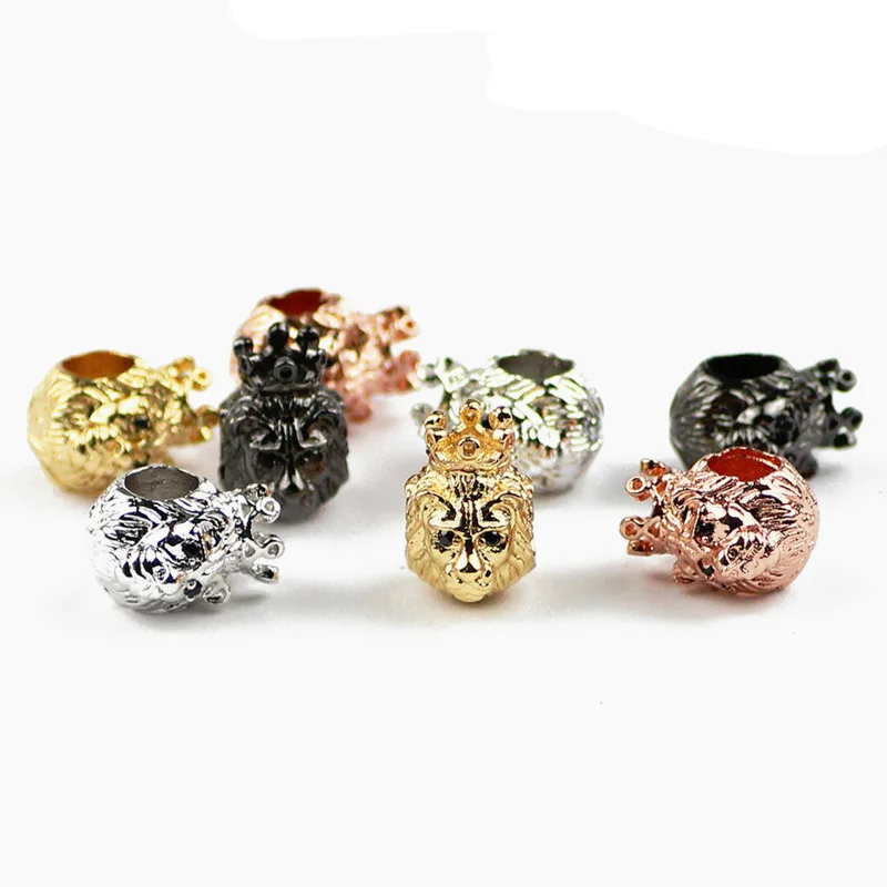 4pcs Crown lion's Head Big hole Beads Charms Metal Copper Accessories Adorn Spacer Loose for Jewelry bracelets Making DIY | Украшения и
