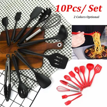 

10Pcs Silicone Cooking Utensils Heat Resistant Non-Stick Kitchenware Baking Tools Spoon Soup Ladle Cooking Tool