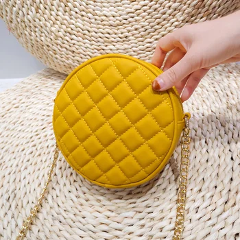 

2019 Real Small Circle Package Diamond Grid Chain Ma'am Single Shoulder Satchel Package Round Bolsa Crossbody Bags For Women Sac