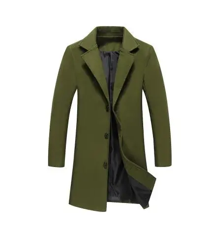 Winter New Fashion Men Solid Color Single Breasted Long Trench Coat / Men Casual Slim Long Woolen Cloth Coat Large Size 5XL - Цвет: 7