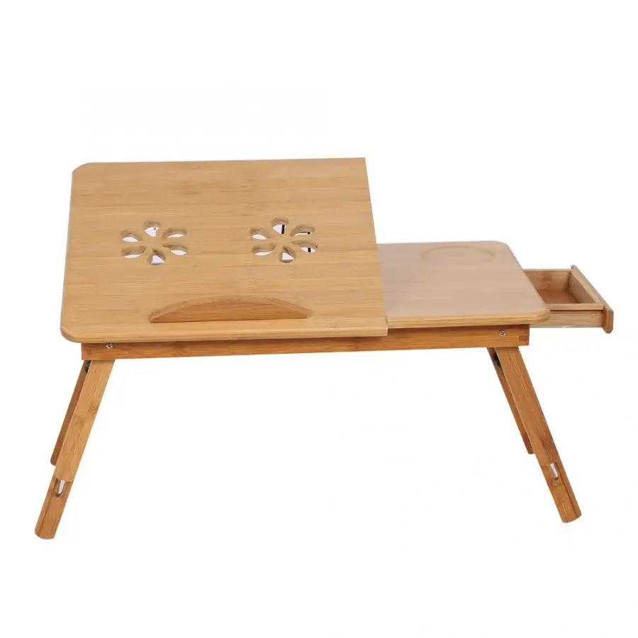 

Adjustable Bamboo Rack Shelf Dormitory Bed Lap Desk Two Flowers Book Reading Tray Stand