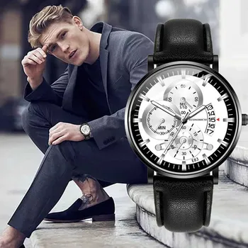 

Mens Watch Calendar Function Luminous Watches Leather Band Business Analog Quartz Wristwatch Clock Watch Men Relogio Masculino