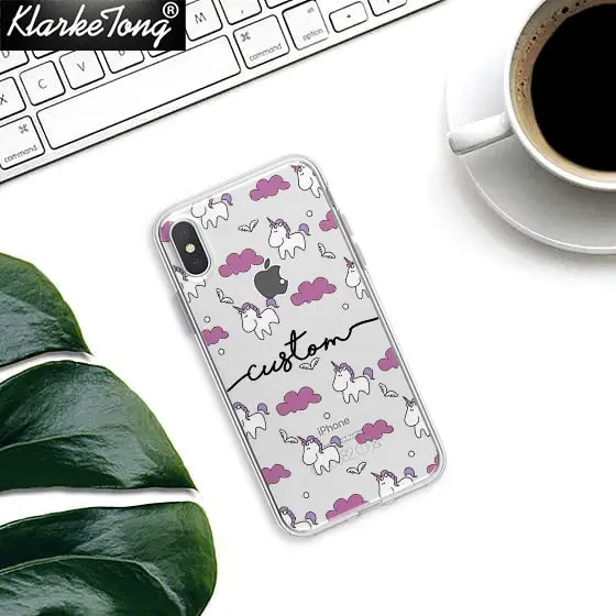 Персонализированное имя пользовательский чехол для телефона для iPhone 11 Xs MAX XR 8 7 6 Plus 5S цветок Единорог прозрачный силиконовый чехол - Color: Blackname4