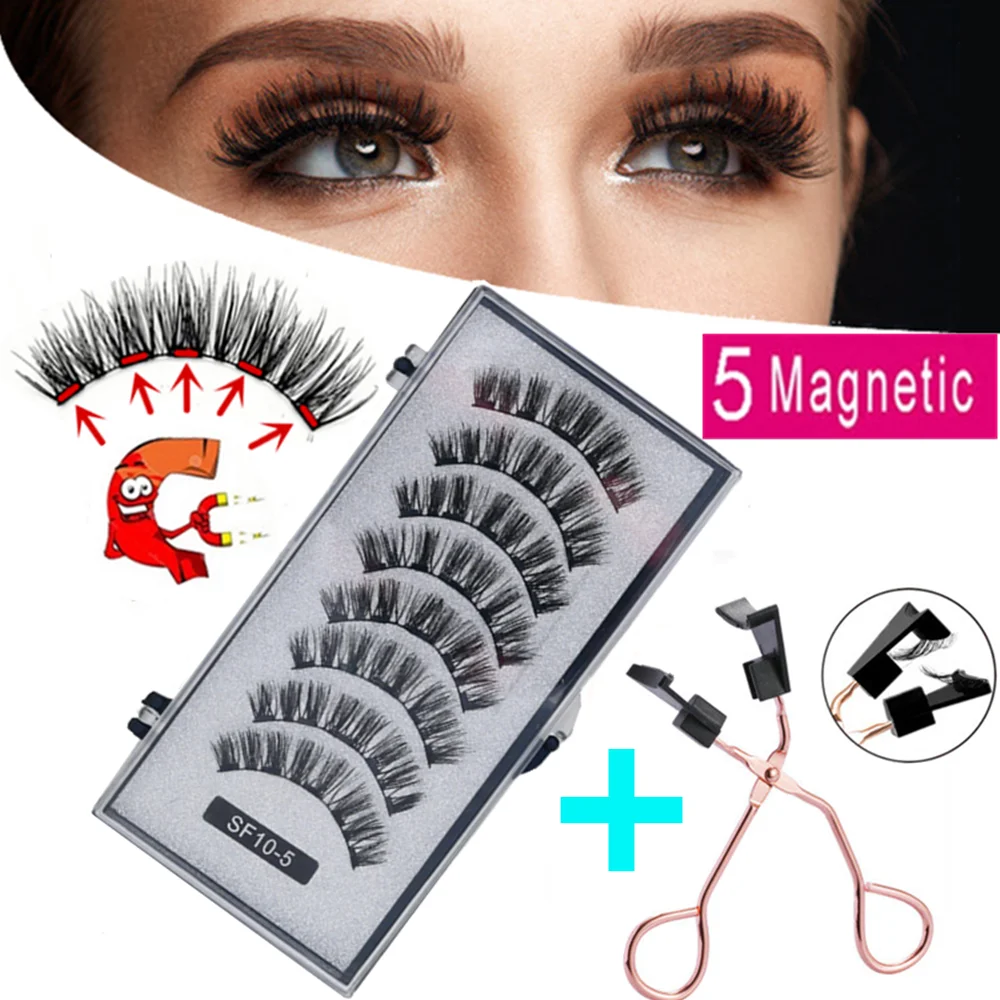 3D Natural Magnetic Eyelashes With 5 Magnetic Lashes Handmade Reusable False Eyelashes Support fake eyelashes 2 Pairs