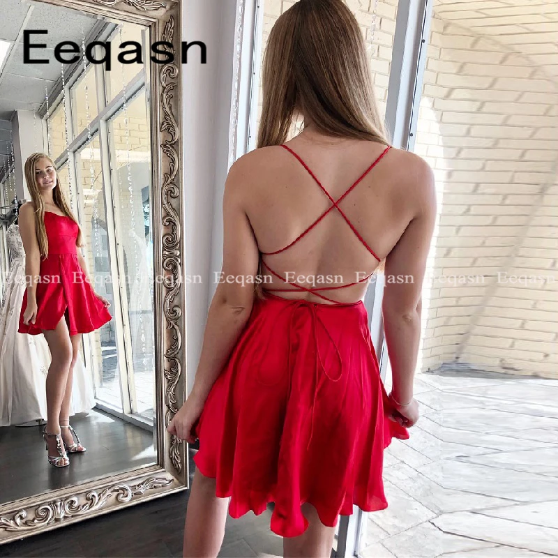 Sexy Cocktail Dresses Short A-Line New Red Backless Homecoming Gowns Women Party with Slit Cheap robe cocktail courte