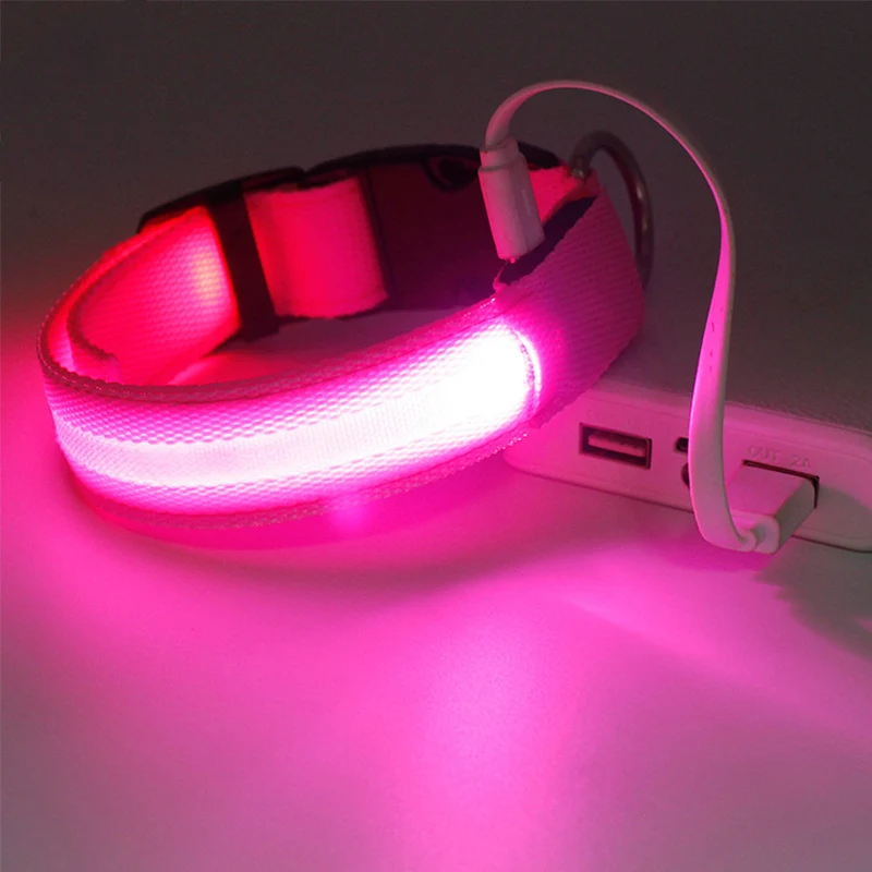 Pink Светодиодный ошейник для собаки свет ночная безопасность светодиодный мигающий светящийся собачий ошейник светодиодный ошейник USB перезаряжаемый светящийся ошейник для домашних животных собак - Цвет: Pink